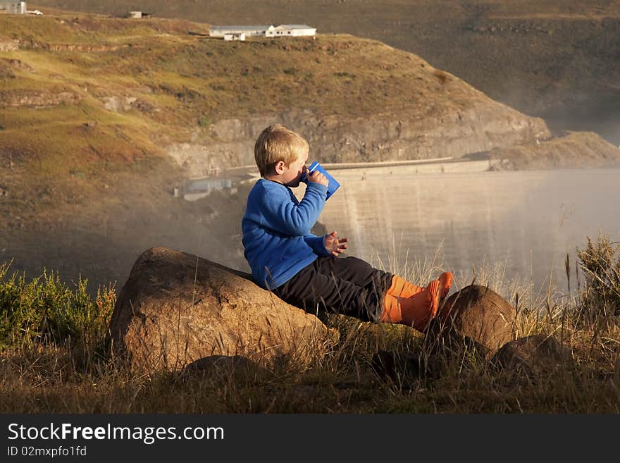 Young boy drinking