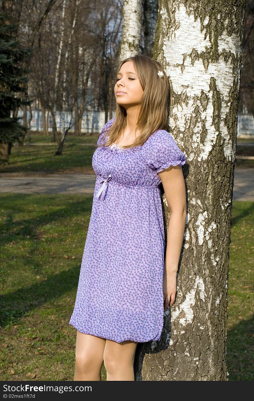 Girl walking outdoor in forest