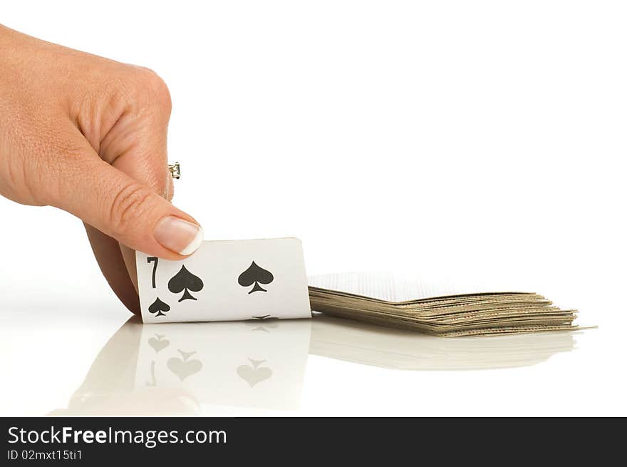 Opening the poker cards combination by the hand. Opening the poker cards combination by the hand