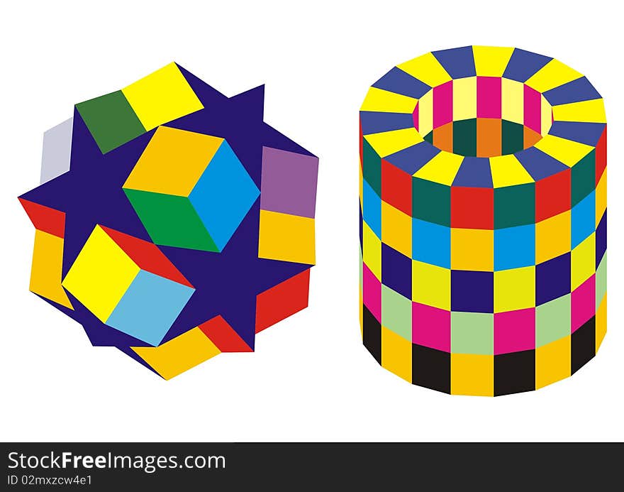 Abstract Objects Stars Cubes Cylinder