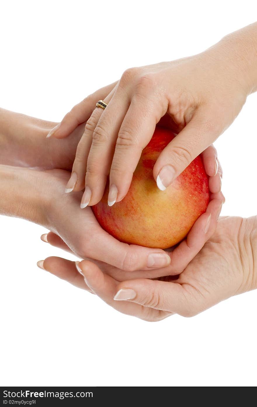 Women's hands care concept with apple. Women's hands care concept with apple