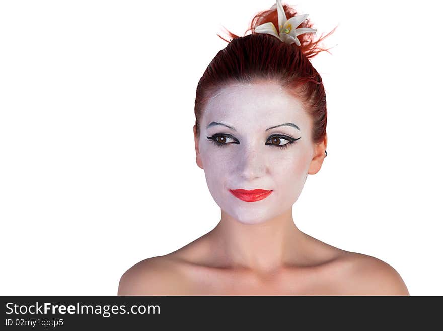 Beautiful young Geisha on a white background. Beautiful young Geisha on a white background