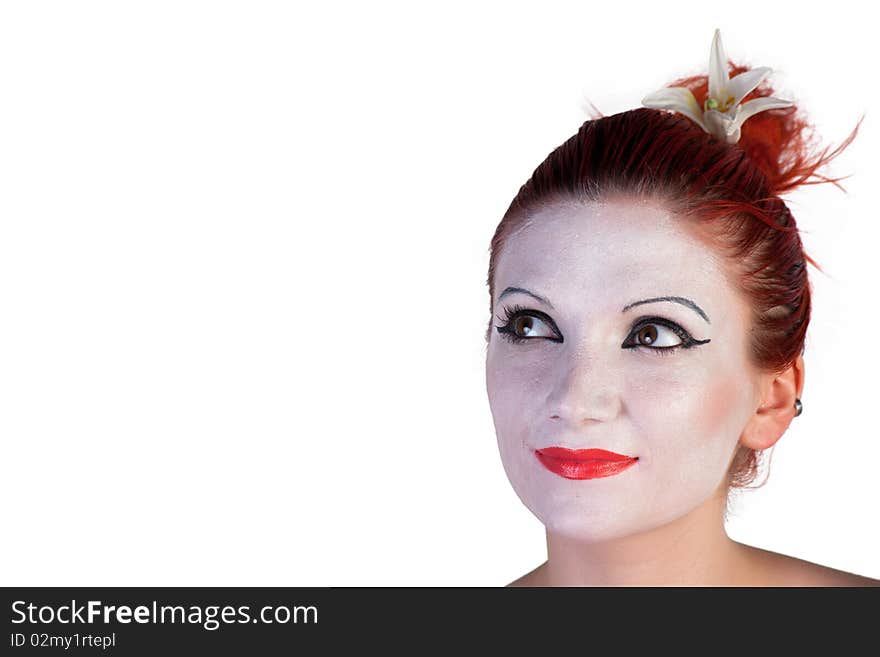 Beautiful young Geisha on a white background. Beautiful young Geisha on a white background