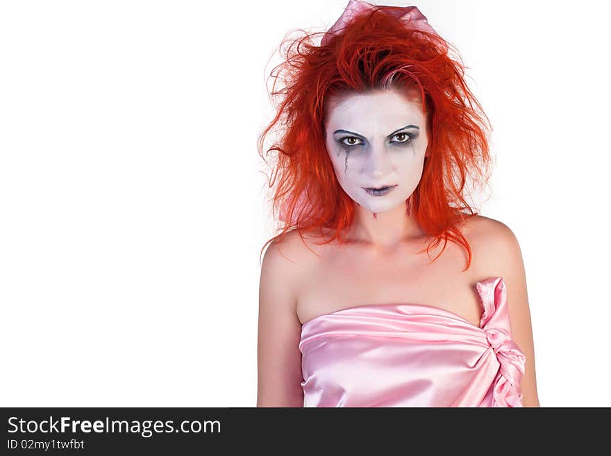 Scary girl posing on a white background. Scary girl posing on a white background