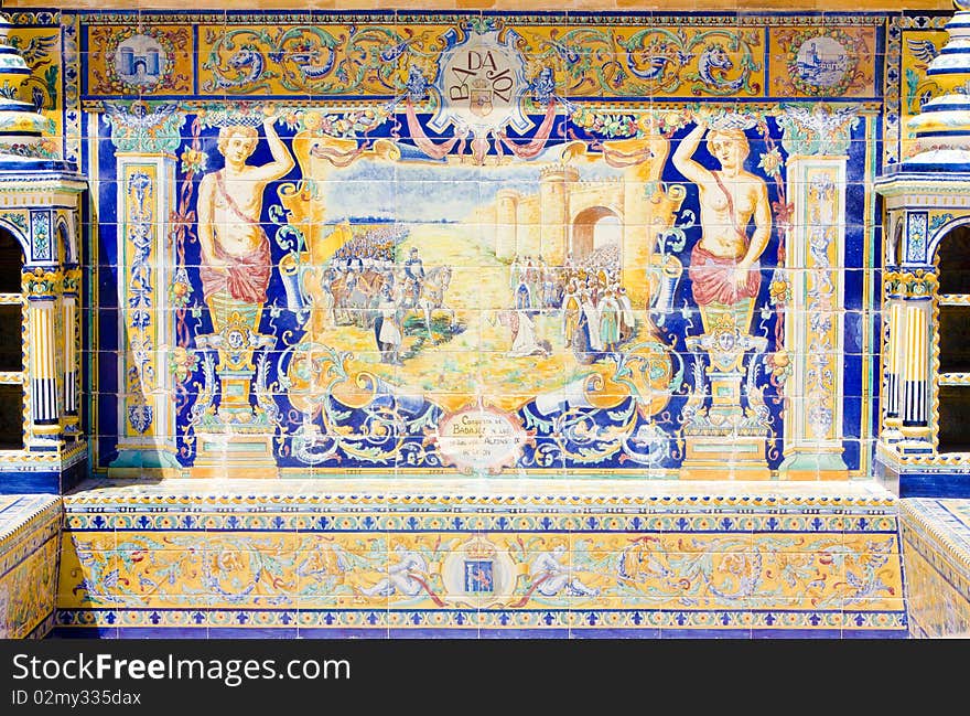 Tile painting at Spanish Square (Plaza de Espana), Seville, Andalusia, Spain. Tile painting at Spanish Square (Plaza de Espana), Seville, Andalusia, Spain