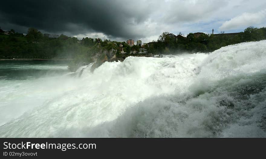 Waterfall Rhine Falls (Rheinfall) at Schaffhausen