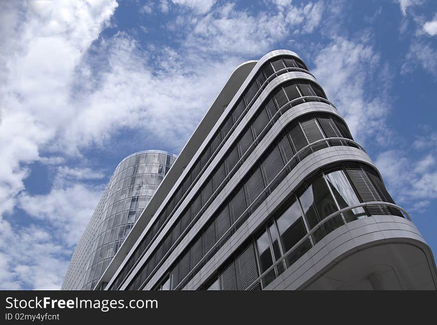 Bustiness buildung under a blue sky in Stuttgart