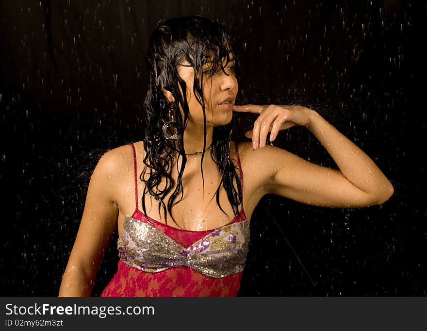 Closeup portrait of a woman in water studio. Closeup portrait of a woman in water studio