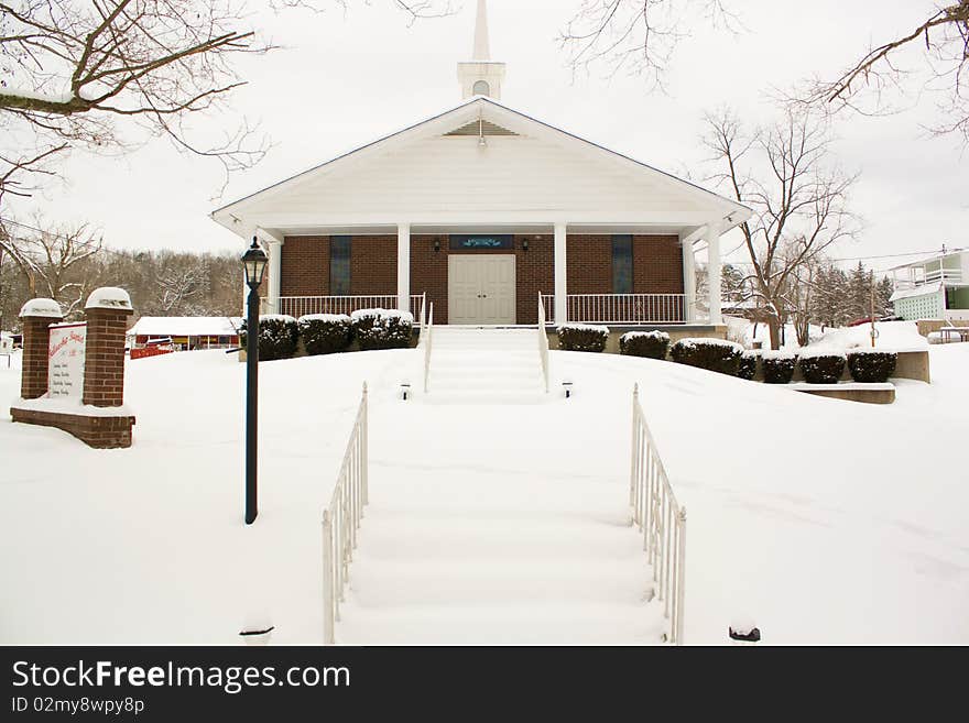 Snow covered church