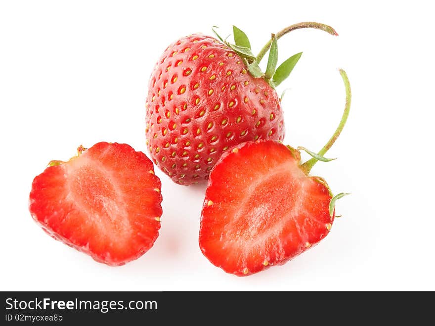 Sliced ripe strawberry on white