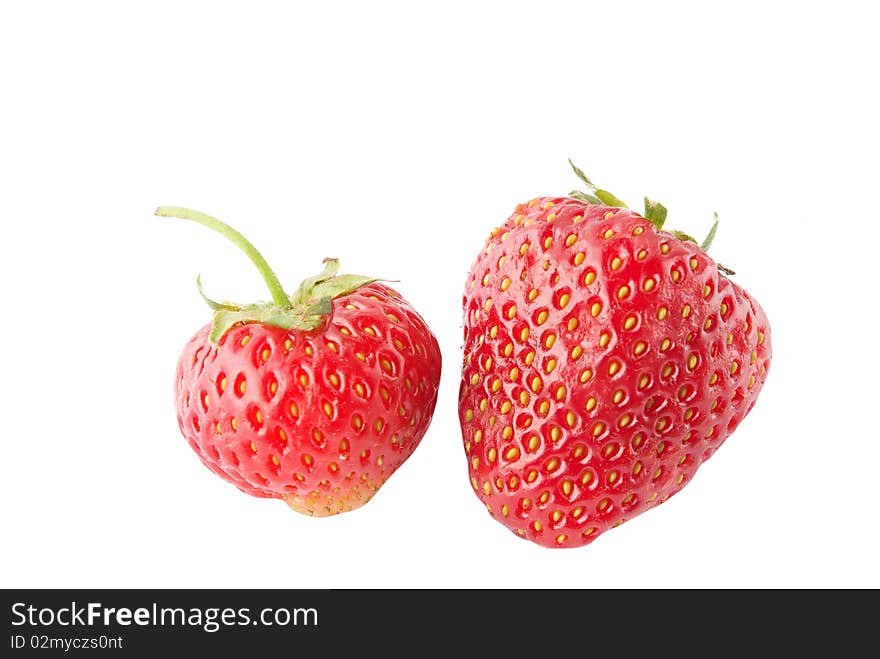 Two juicy strawberry isolated background