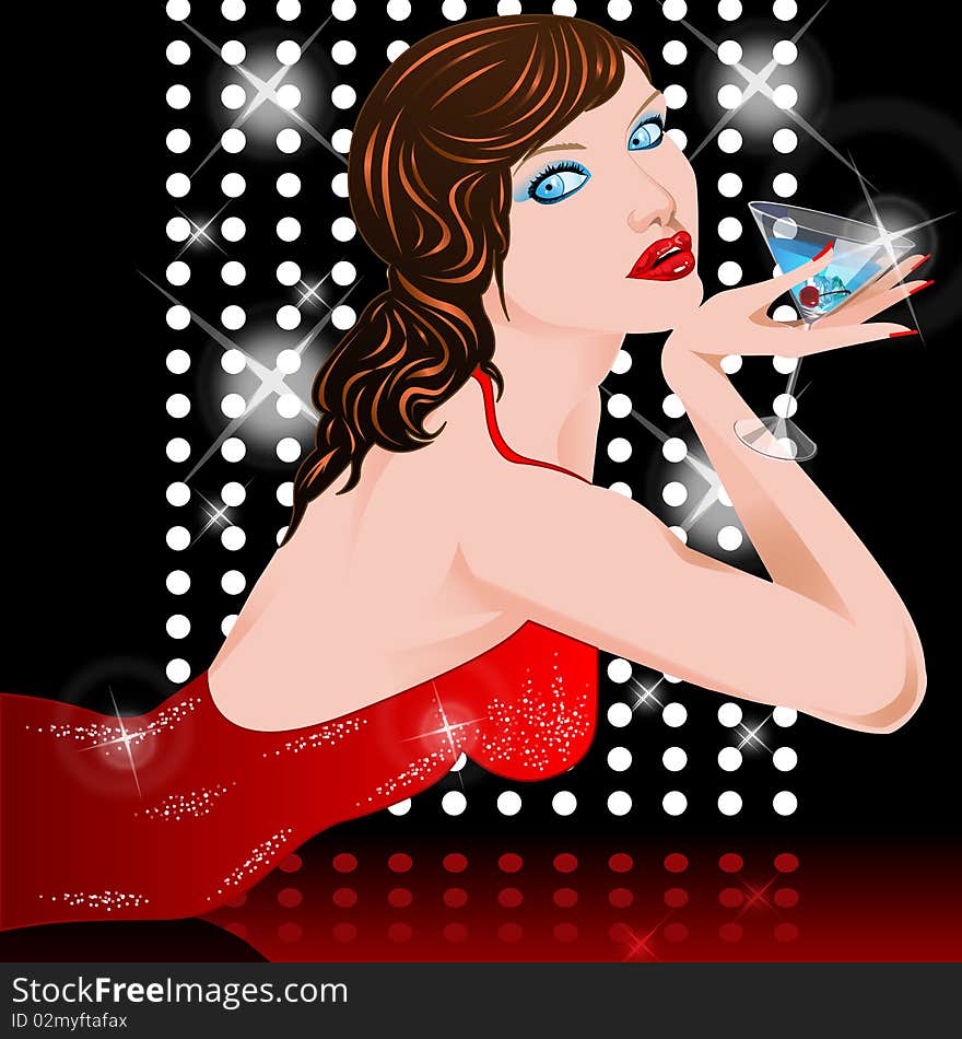 Illustration beautiful woman with cocktail