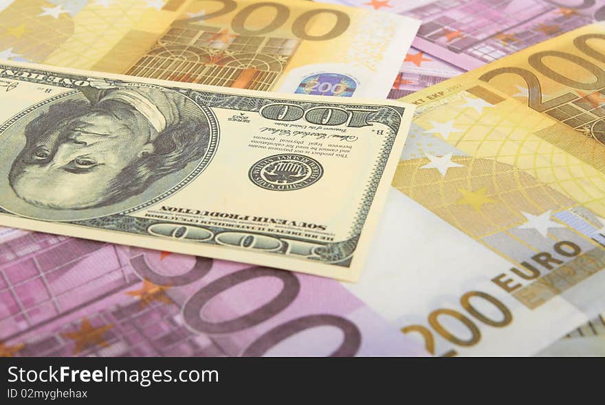 Dollar and euro bills as background