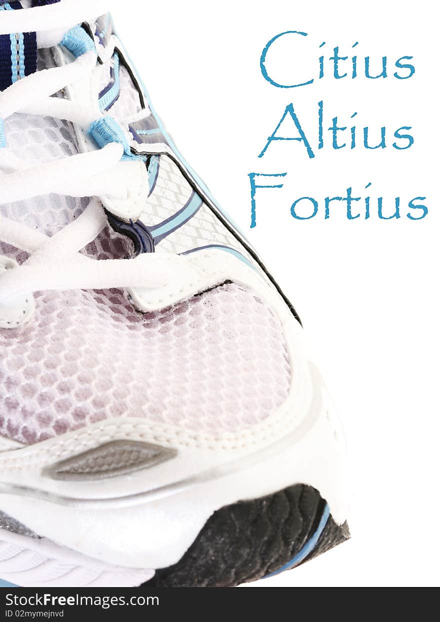 Woman's new athletic shoe isolated on white with easily removable sample text