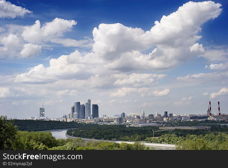 Moscow. A view from mountains Vorobevyh on the Moskva River and Moscow-city