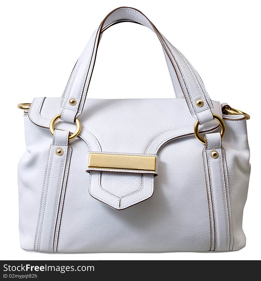 Luxury white leather female bag isolated on white