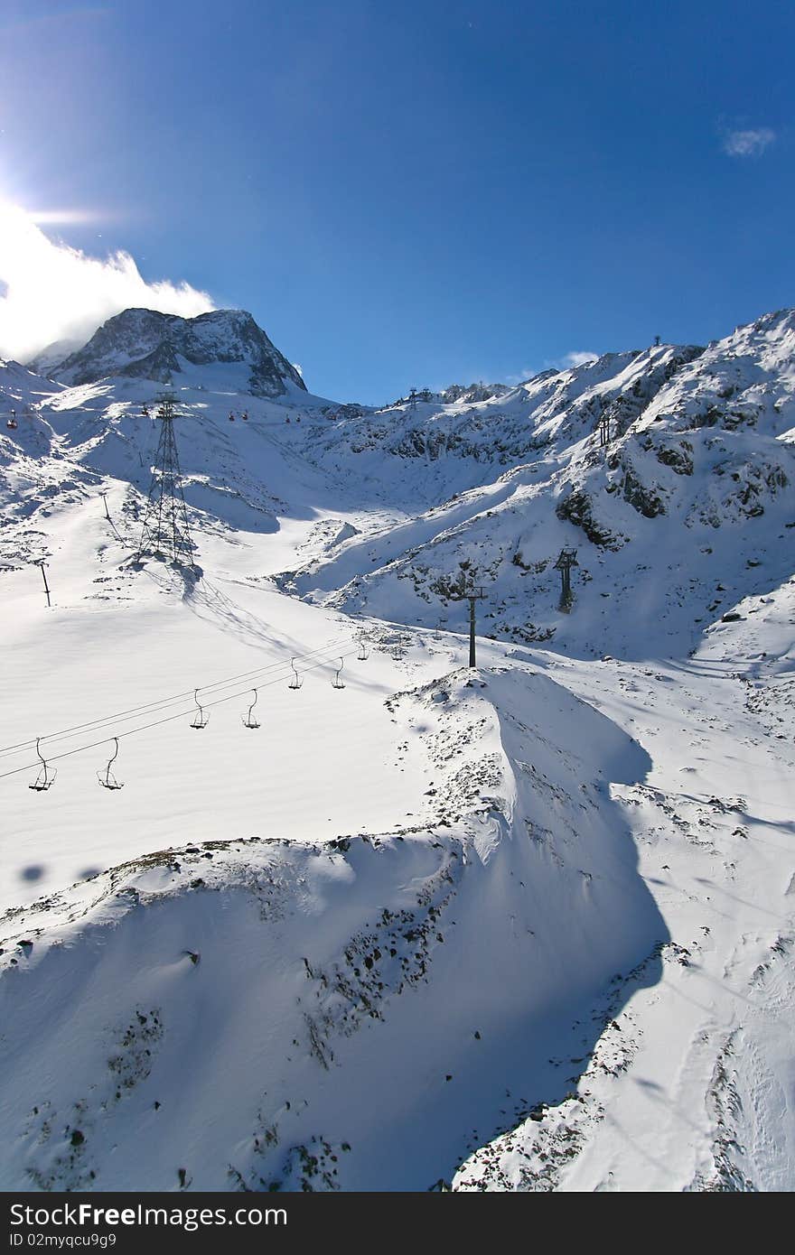 Snow and ski lift in Switzerland Alps