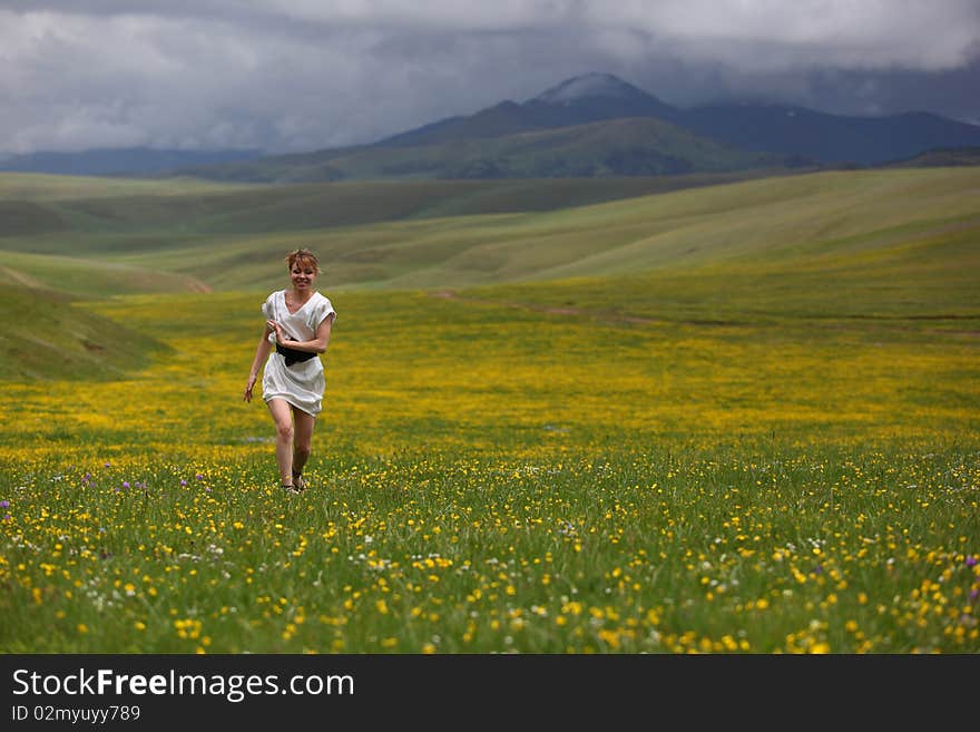 The girl in mountains