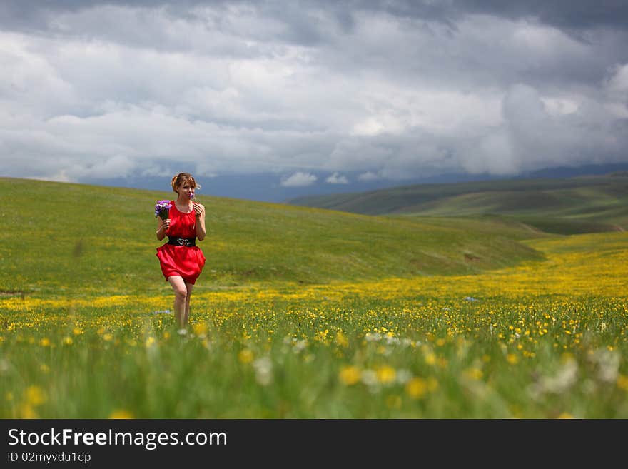 The girl in mountains