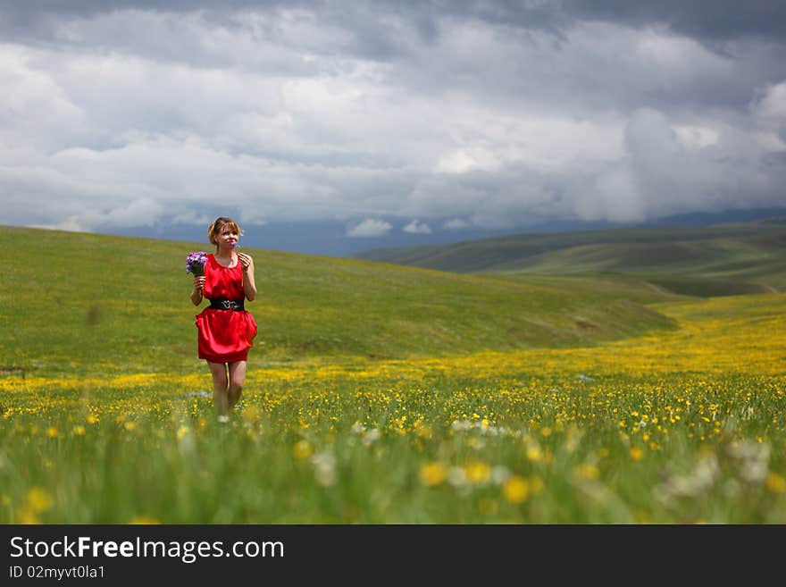 The girl in mountains