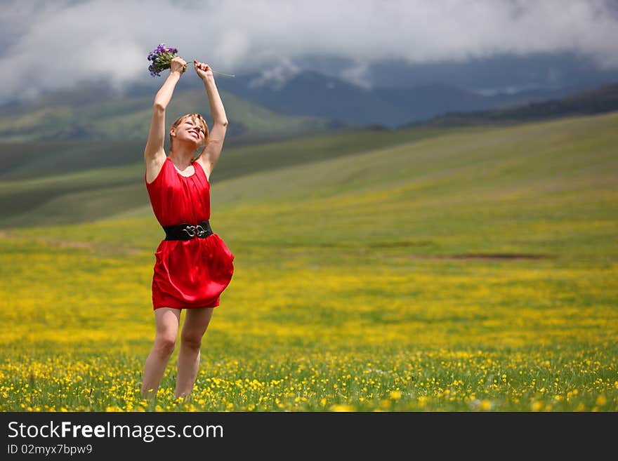 The girl in mountains