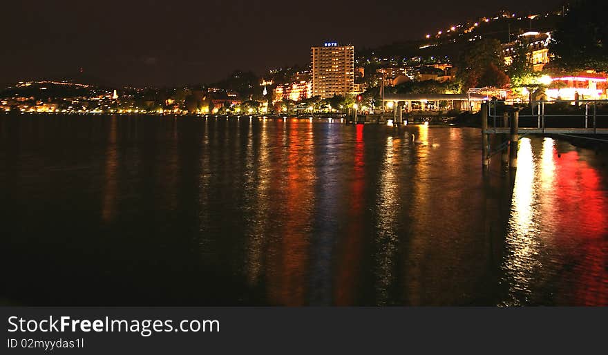 Night  View Of Lake Geneva And The Alps