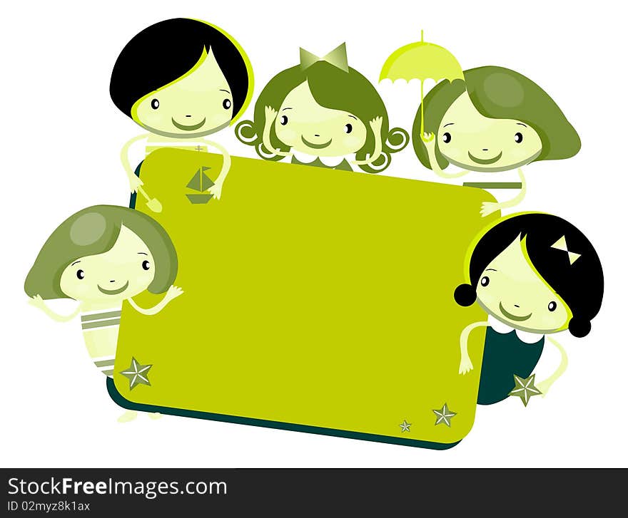 Cute cartoon kids frame green