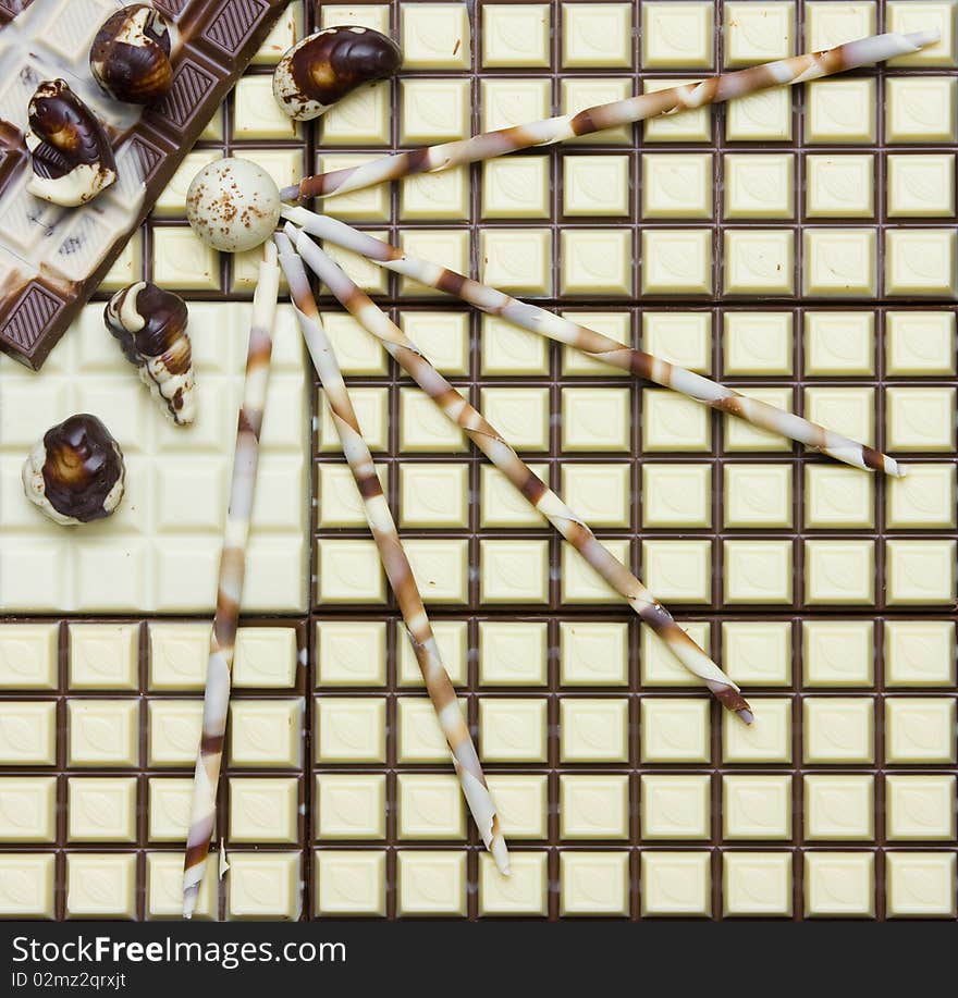 White and milk chocolate still life