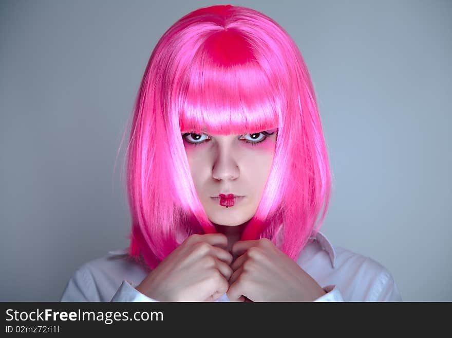 Portrait of young woman with Japanese make-up, studio shot