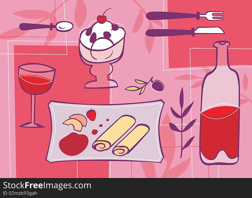 Still-life from dessert dishes. Vector illustration. Still-life from dessert dishes. Vector illustration.