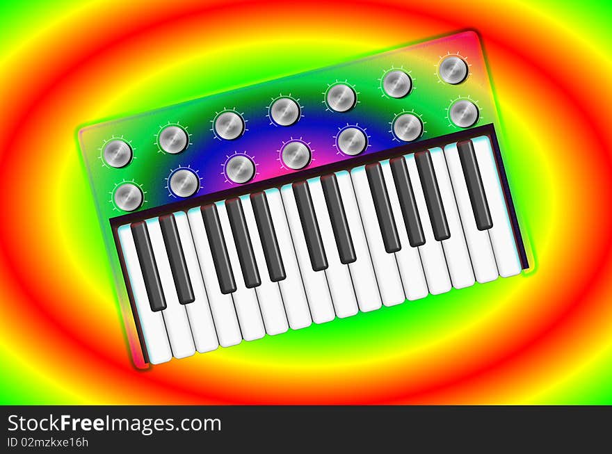 Psychedelic Transparent Synthesizer with hippie style background. Psychedelic Transparent Synthesizer with hippie style background