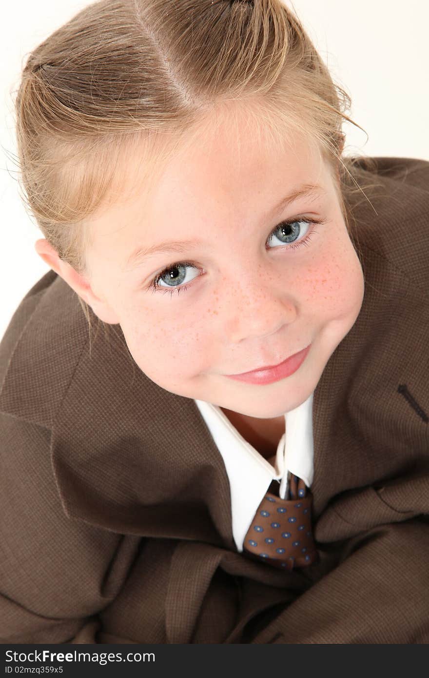 Beautiful  american four year old girl dressed in oversized business suit. Beautiful  american four year old girl dressed in oversized business suit.