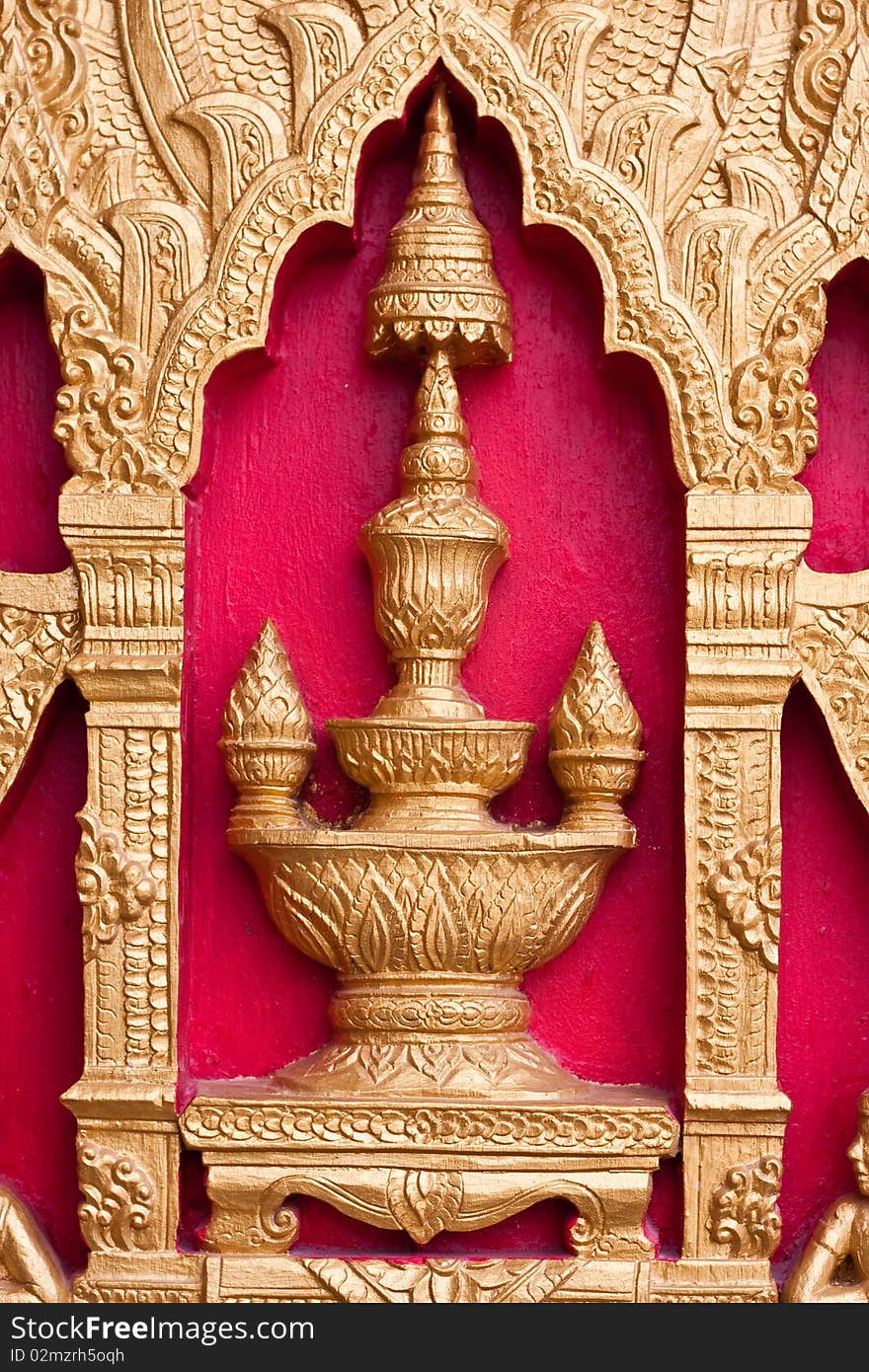 The wood sarve on the door in thai temple