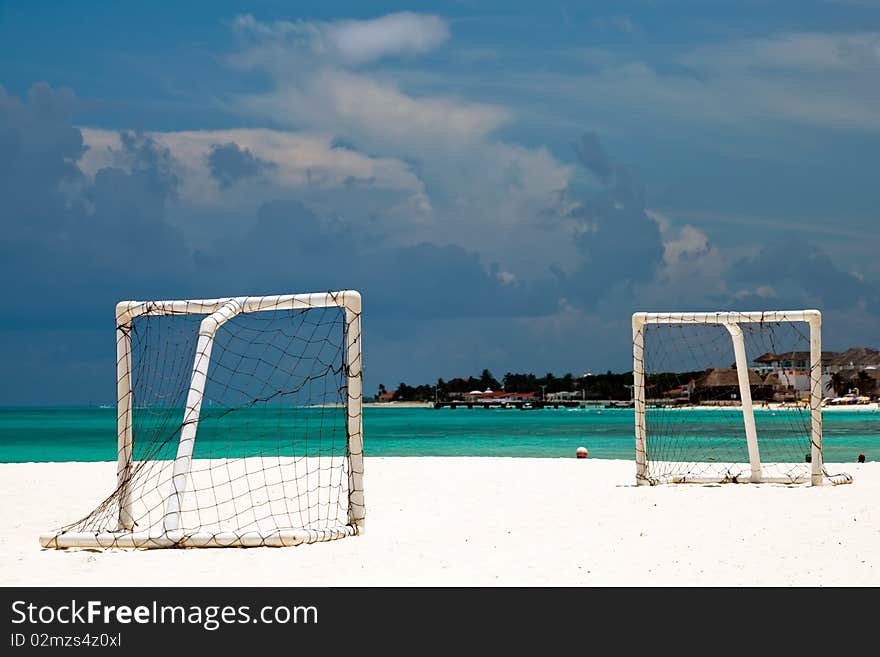 Soccer gates on the Caribbean beach