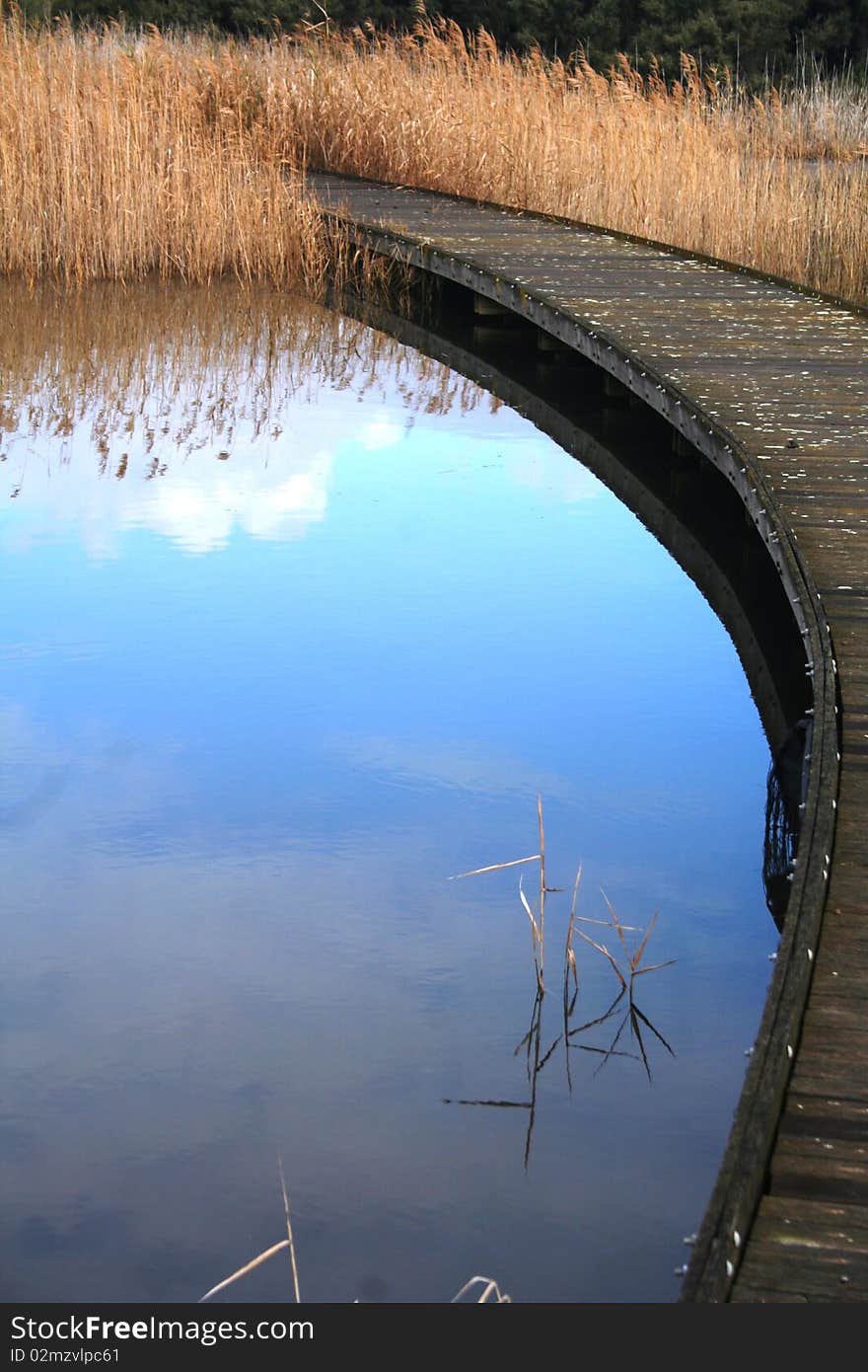 Boardwalk at Greenfields wetlands and water recycling at Mawson Lakes, South Australia, Salisbury