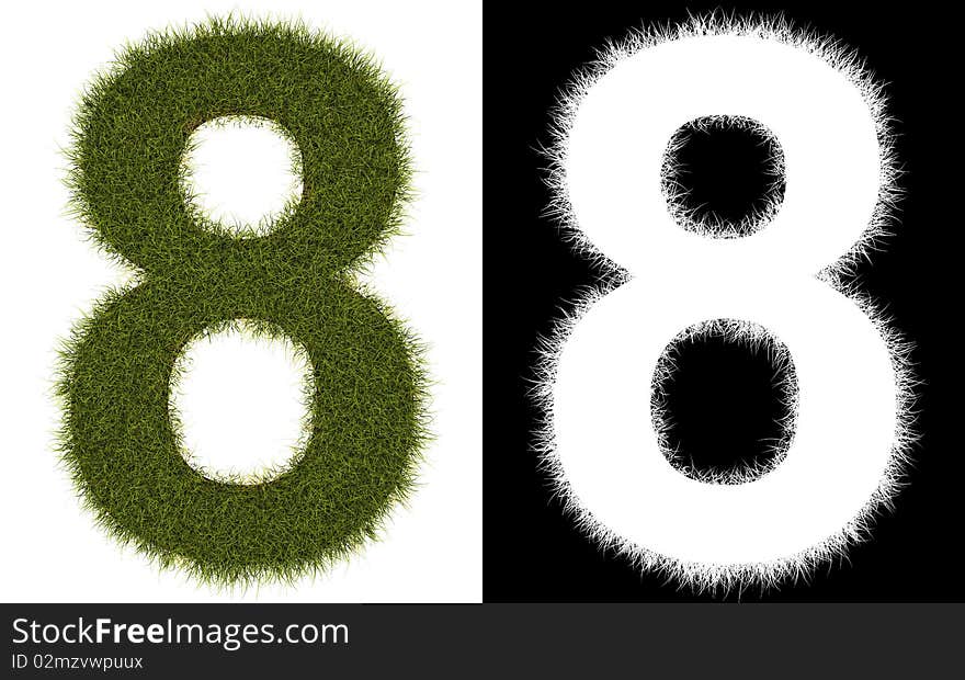 3D number 8 of the grass with alpha channel