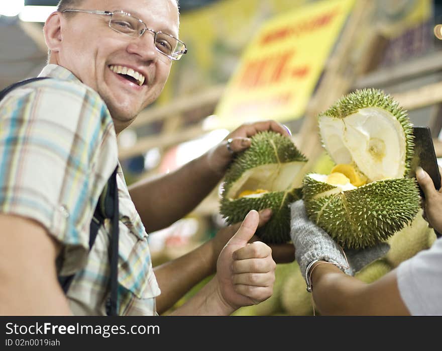 First time seeing a durian fruit