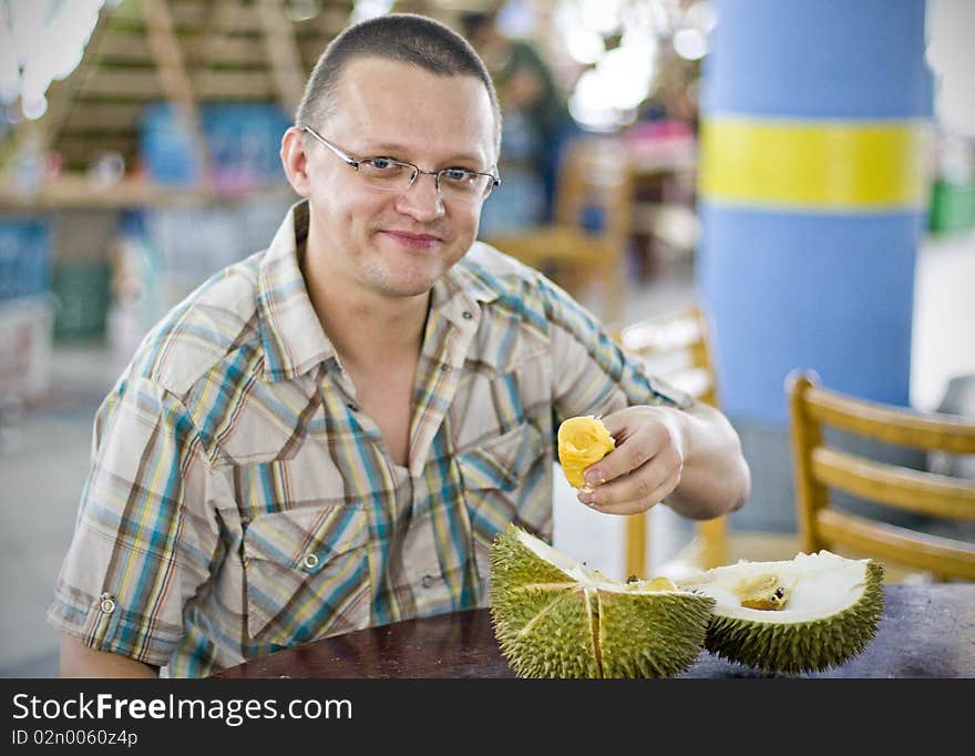 First time eating smelly fruit of durian. First time eating smelly fruit of durian.