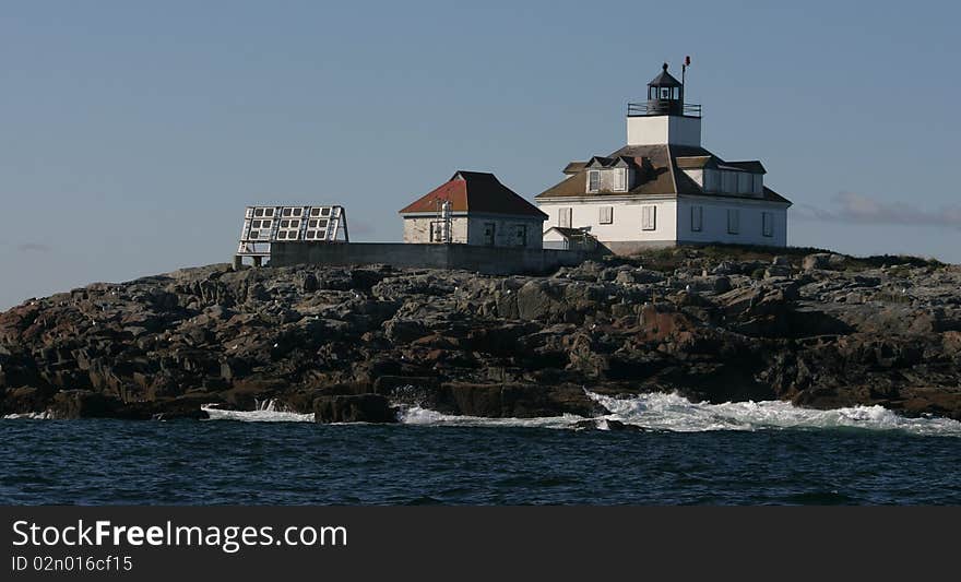 The Egg Rock Lighthouse in the waters off of Bar Harbor in northern Maine