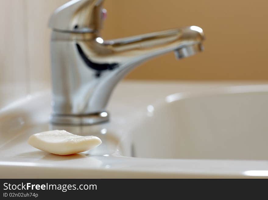 Bathroom interior with white sink and faucet - mixer tap. Bathroom interior with white sink and faucet - mixer tap