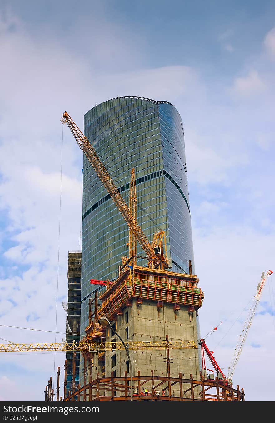 Skyscraper and crane