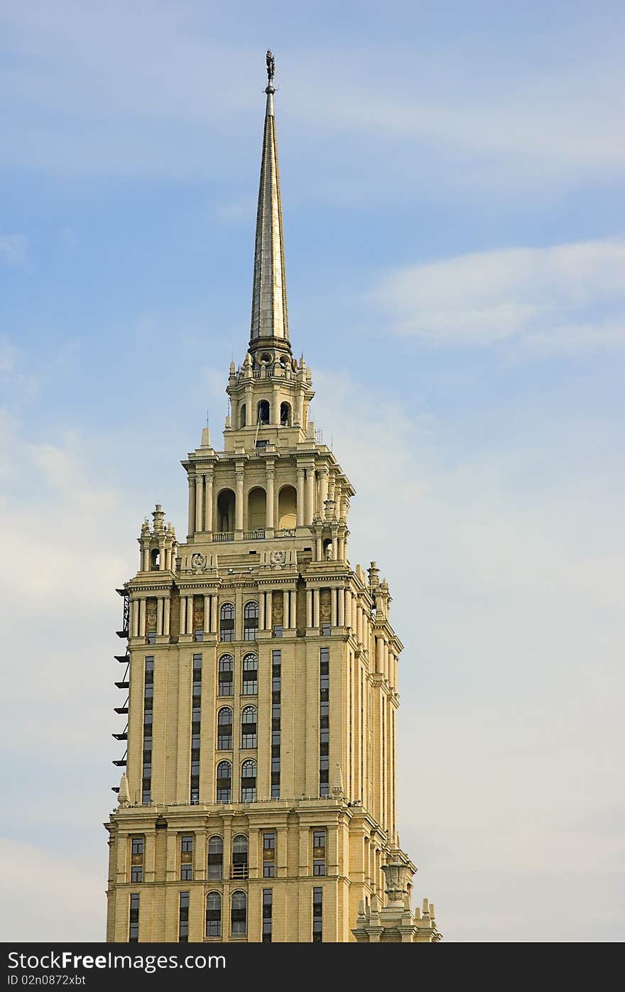 Spire of the hotel in moscow