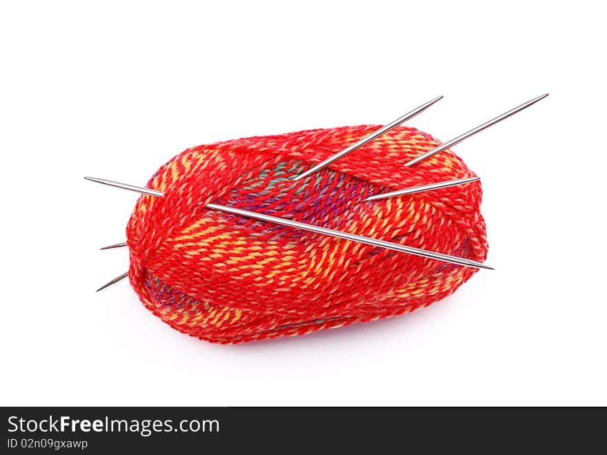 A ball of red wool isolated on white. A ball of red wool isolated on white