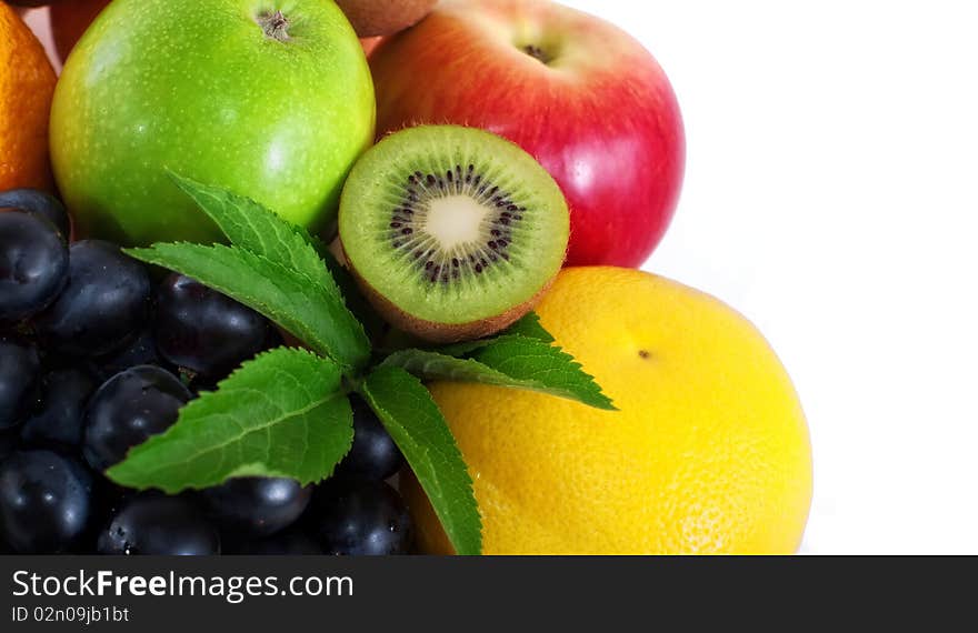 Diverse fresh fruits, isolated on white background