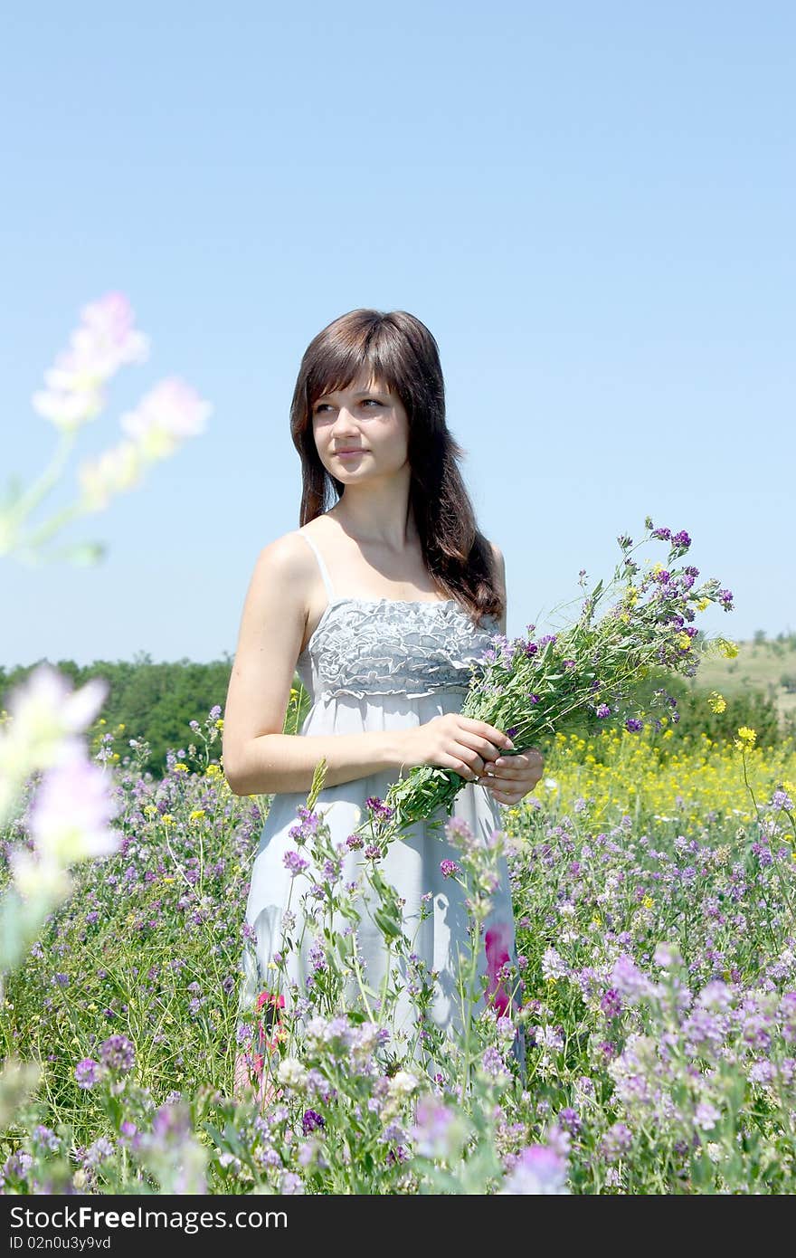 The girl with a bouquet