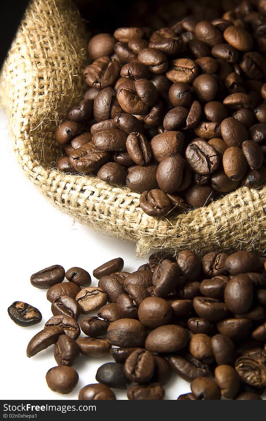 Roasted coffee beans with white background