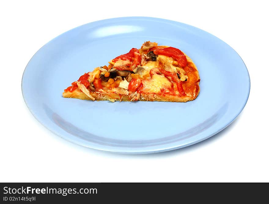 Slice of pizza on a dish