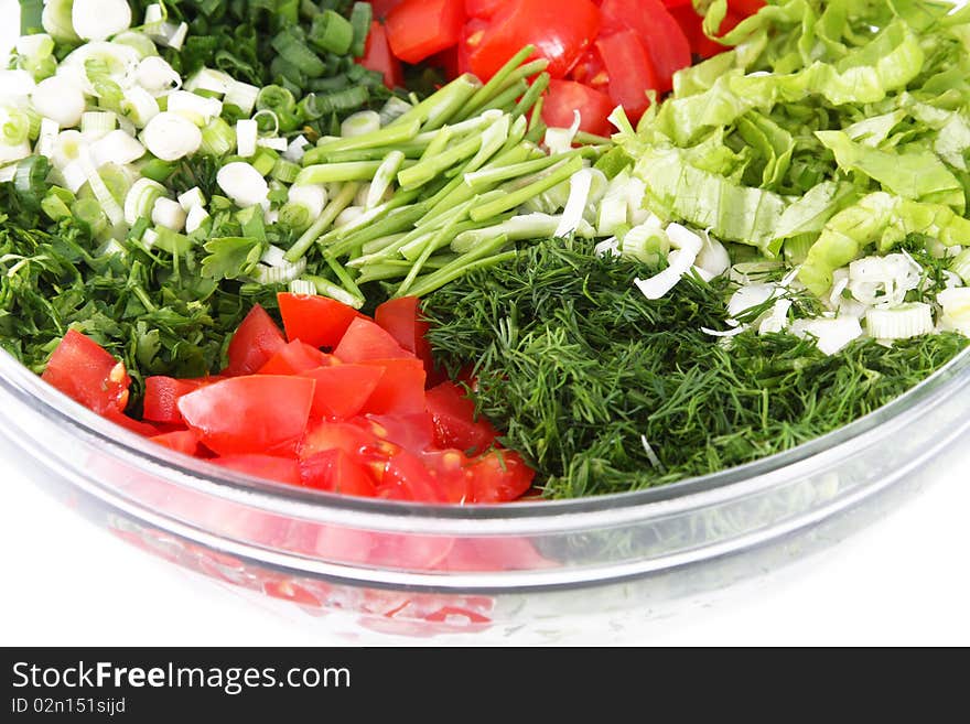 Vegetable slicing set dressing for the white isolated background