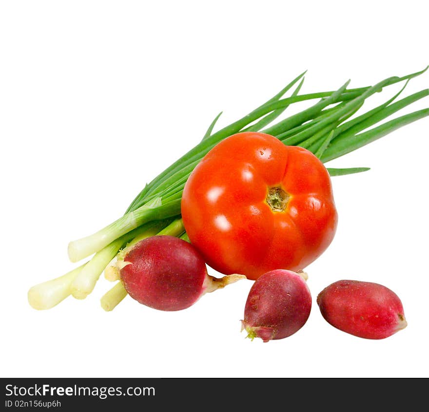 Onions, tomatoes and radishes