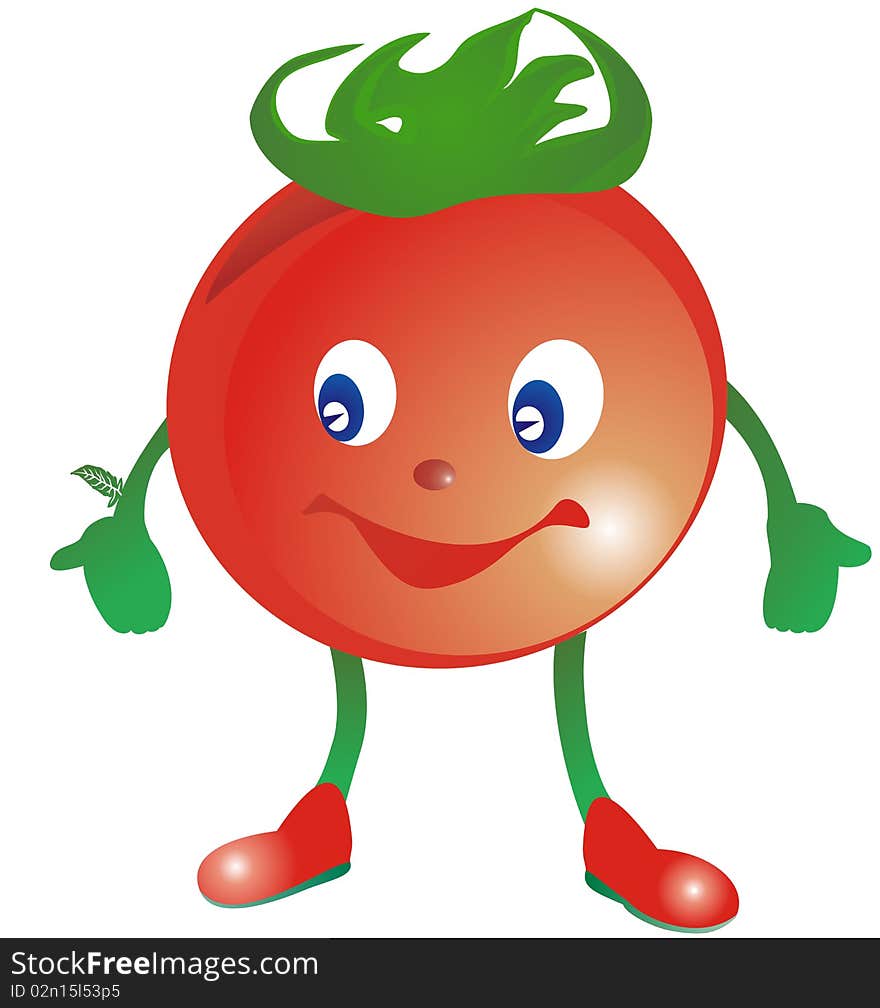 Smiling stylized  tomato in  red boots